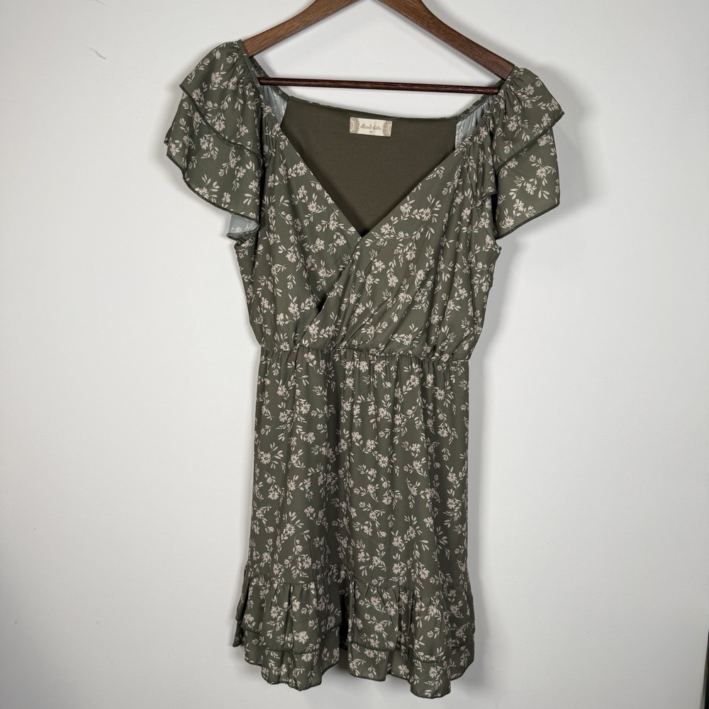 Altar'd State Dress Short Women's Ruffle Floral Olive Beige Medium Casual